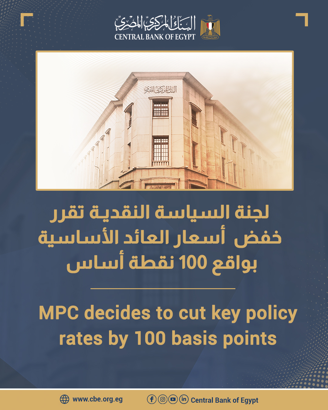 للمرة الرابعة خلال 2025 : البنك المركــزي يخفض أسعار الفائدة 1%