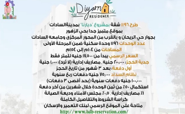 الإسكان: طرح 1196 شقة كاملة التشطيب بمدينة السادات